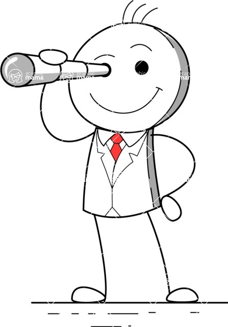 Stickman Vector Graphics - Outline Cartoon Character with Telescope